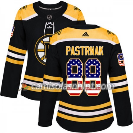 Camisola Boston Bruins David Pastrnak 88 Adidas 2017-2018 Preto USA Flag Fashion Authentic - Mulher